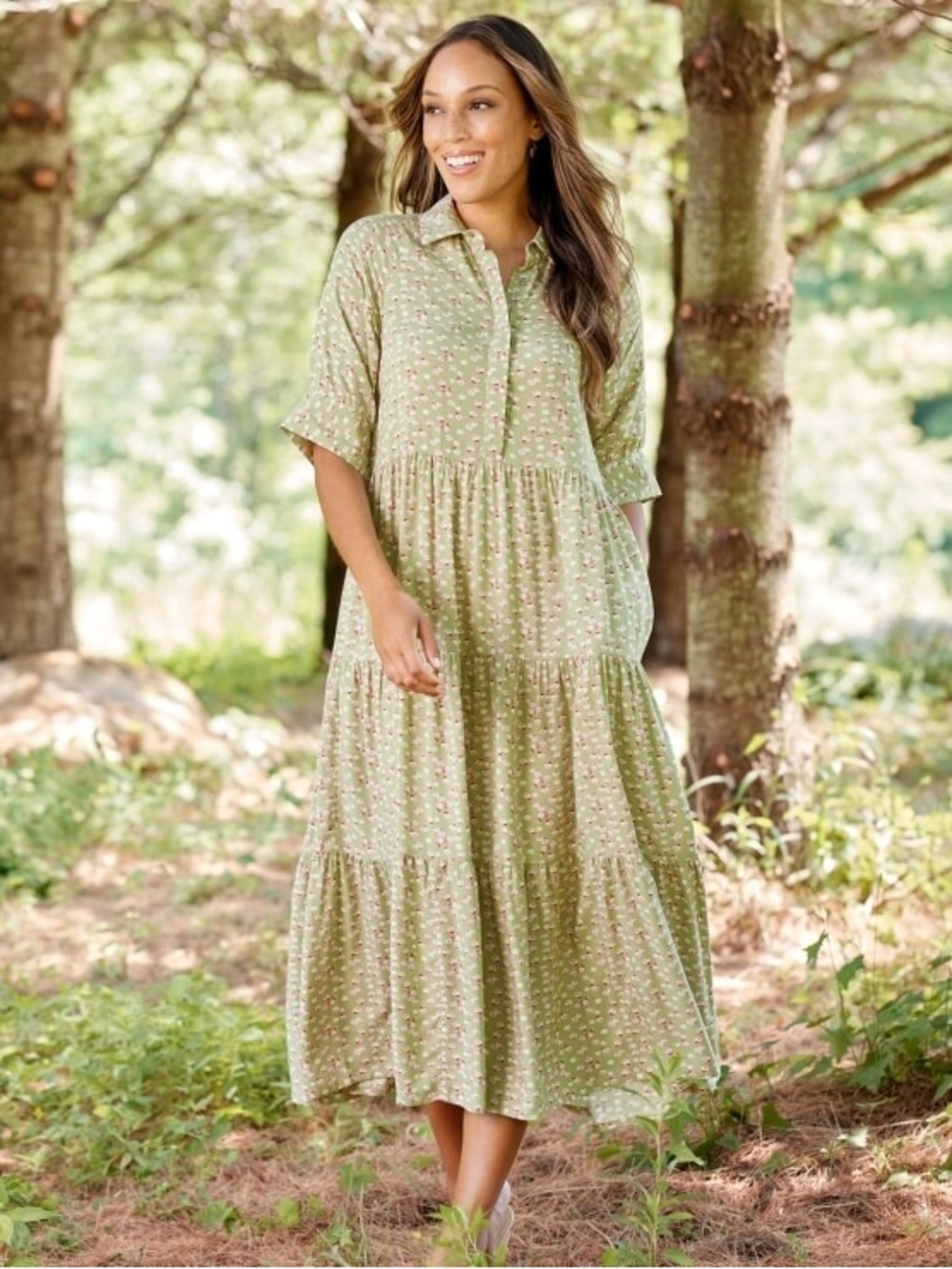 Ella Simone Tiered Floral Midi Dress